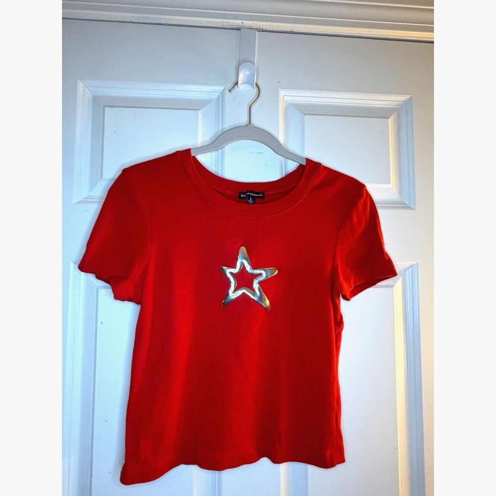 Y2K Grunge Retro Punk Chrome Metallic Star Red Shirt